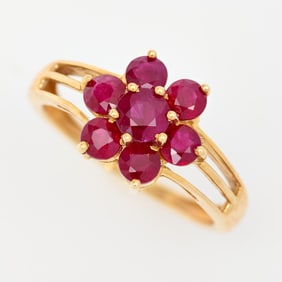 Designer 14k Ruby Flower Ring, 1.92ctw, Sz. 7