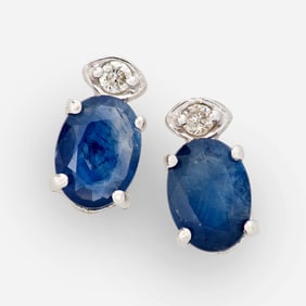 Designer 14k Sapphire Diamond Earrings, 1.1ctw sapphires