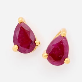 10k Pear Shaped Ruby Stud Earrings, 7x5mm, 1.5ctw.