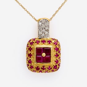 Designer 14k Ruby  Diamond Pendent + Chain, 1.0 ctw rubies