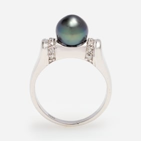 Tahitian Black Pearl Diamond Ring, Sz. 7.25, USGL card