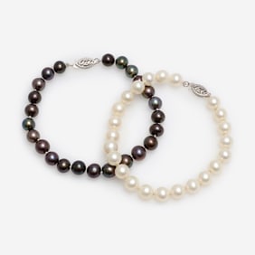 Designer 14k White Pearl + Black Pearl Bracelets