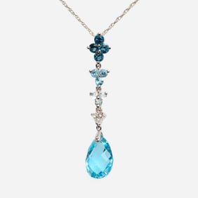 Lorenzo 14k Blue Topaz Flower Drop Necklace