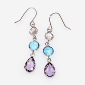 Designer 14k Topaz Amethyst Dangle Earrings