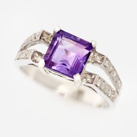 14k Amethyst Diamond Split Style Ring, Sz. 6.75