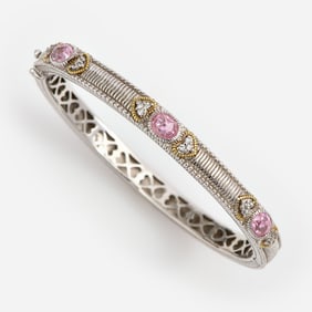 Judith Ripka 18k + Sterling "Romance" Hinged Bangle