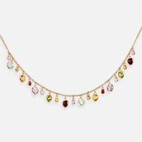 Designer 14k Heart Necklace w/ Dangling Gemstones