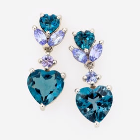 Sterling Blue Topaz + Tanzanite Heart Earrings
