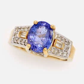 10k Oval Tanzanite + Diamond Ring, Sz. 6.75, AGA Cert.