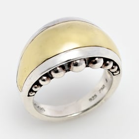 Lagos Caviar High Bar 18k + Sterling Ring, Sz. 8, w/pouch