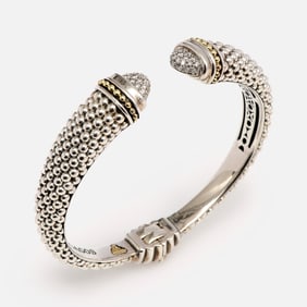 Lagos Caviar Pave' Diamond 2-tone Hinged Cuff, Sterling, 18k