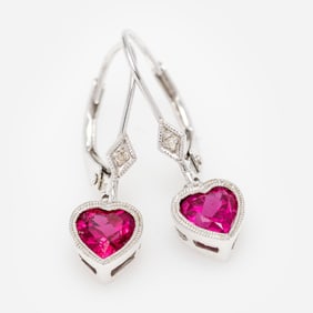 Lorenzo 14k Lab Created Ruby Heart Earrings