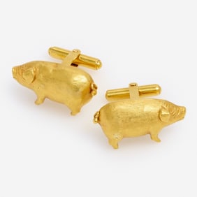 22k Pig Cufflinks, 15.7 dwt