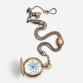 Coin Silver Equestrian Hunting Elgin Pocket Watch + Chain