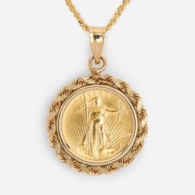 Liberty $5 Gold Coin Pendant + 14k Chain