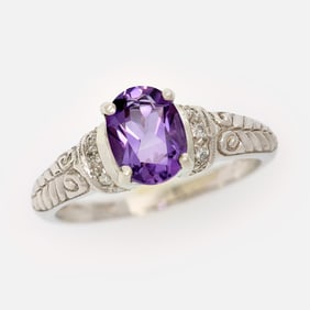 10k Amethyst Diamond Filigree Ring, Sz. 7