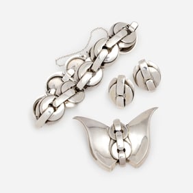 Carl Ruopoli Sterling 3-Piece Suite: Bracelet, Earrings, brooch