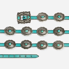Navajo Sterling Ketoh Concho Turquoise Belt w/Turquoise leather
