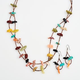 Neil Thomas Navajo Fetish Necklace + Earrings Set
