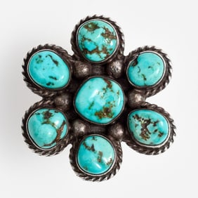 Native American Turquoise Sterling Cluster Ring, Sz. 7