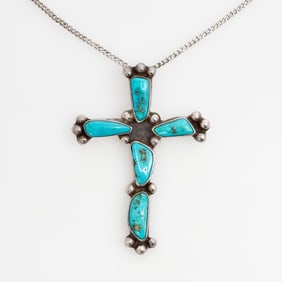 Native American Turquoise Cross Pendant + Chain