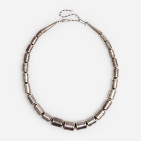 Navajo Sterling stamped Barrel Bead Necklace w/ Extender