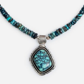 Navajo 'T. Billie' Lander Turquoise Sterling Necklace