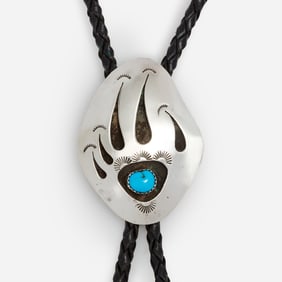 Large Native American Turquoise Bear Paw Bolo Tie