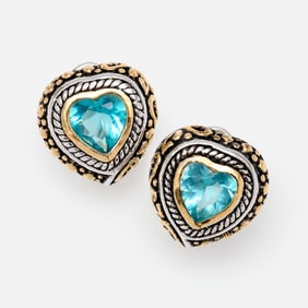 Sterling Blue CZ Heart Earrings