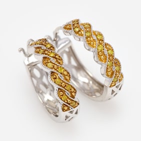 Yellow Diamond Braided Hoop Earrings, Sterling