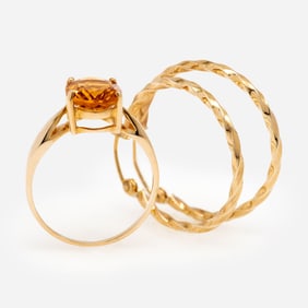 10k Citrine Ring + Twisted Hoop Earrings