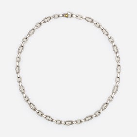 Judith Ripka Retired Textured Link Diamond Necklace, Sterling, 18k