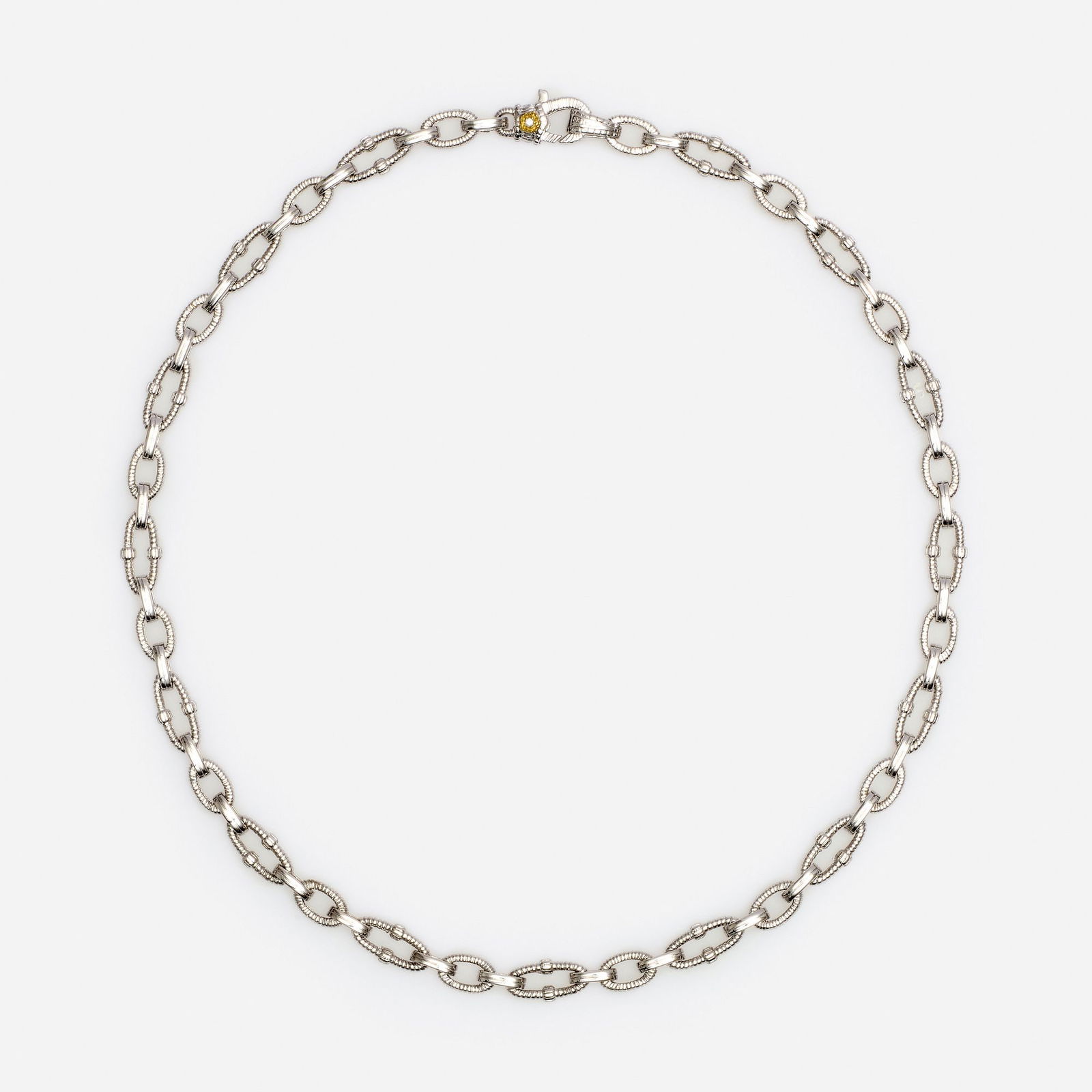 Judith Ripka Retired Textured Link Diamond Necklace, Sterling, 18k (1 of 8)