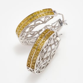 Designer Yellow Diamond Sterling Hoop Earrings, 0.50 ctw.