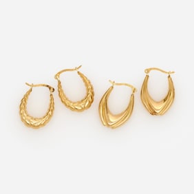 2 Pairs of 10k Yellow Gold Hoop Earrings