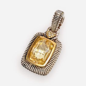 Judith Ripka Canary Crystal Diamond Rectangle Pendant, 18K, Ster.