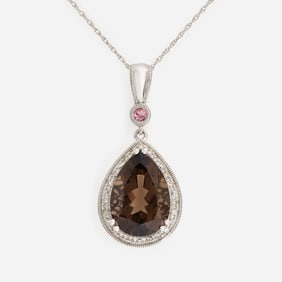 Designer 14k Smokey Topaz + Diamond Pendant/Chain