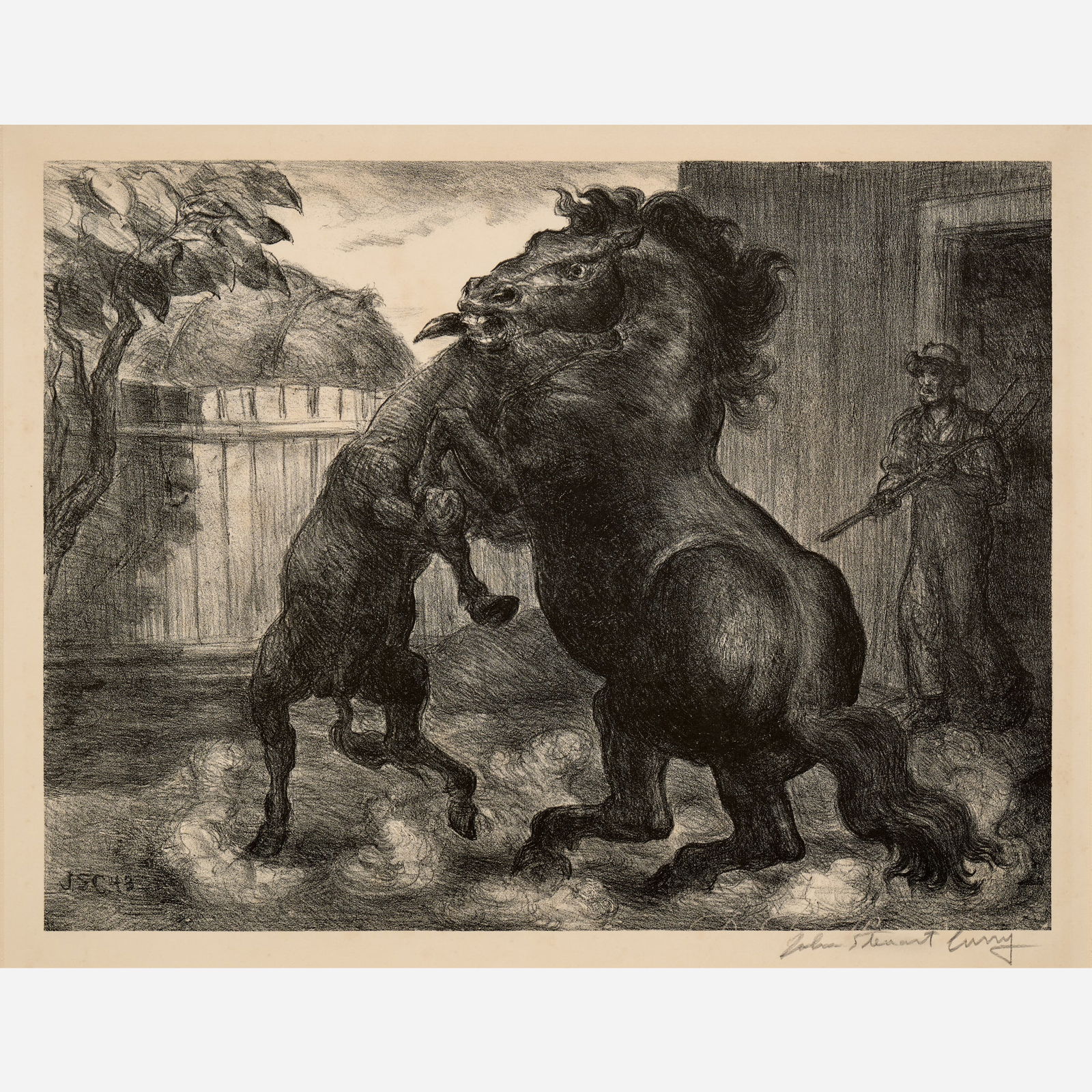 John Steuart Curry "Stallion and Jack Fighting" Lithograph (1943) (1 of 11)