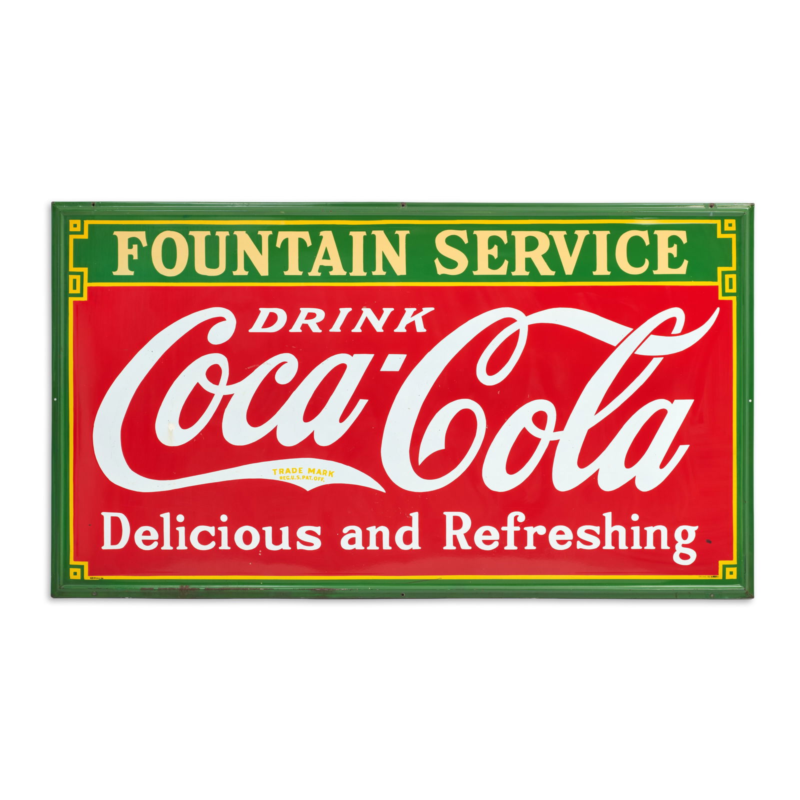 Coca-Cola 8-Ft. Porcelain "Fountain Service" Sign (1934) (1 of 7)