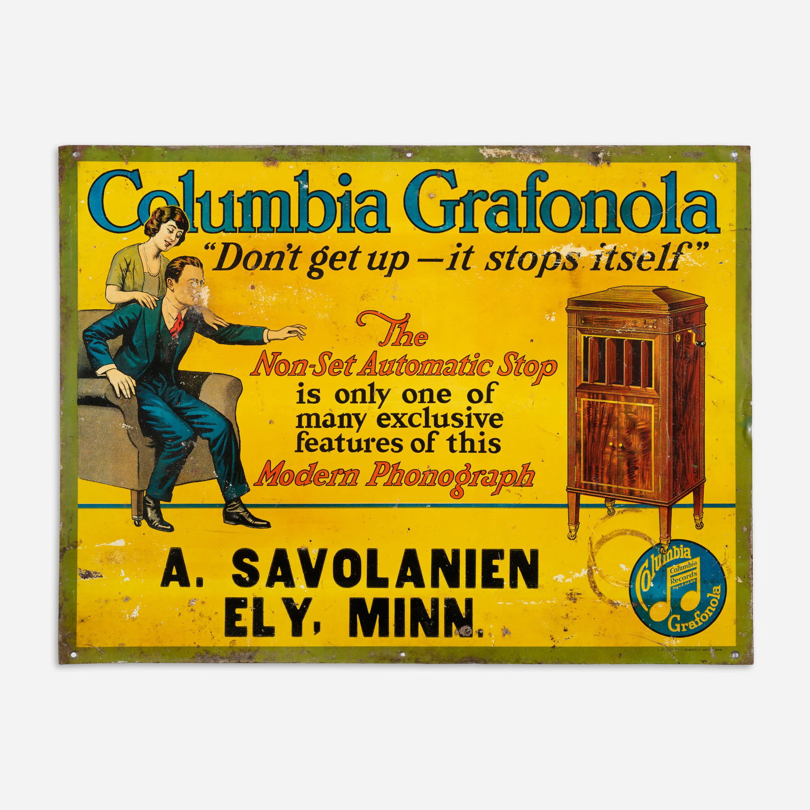 Columbia Grafonola Dealer Lithographed Tin Sign (ca. 1920) (1 of 3)
