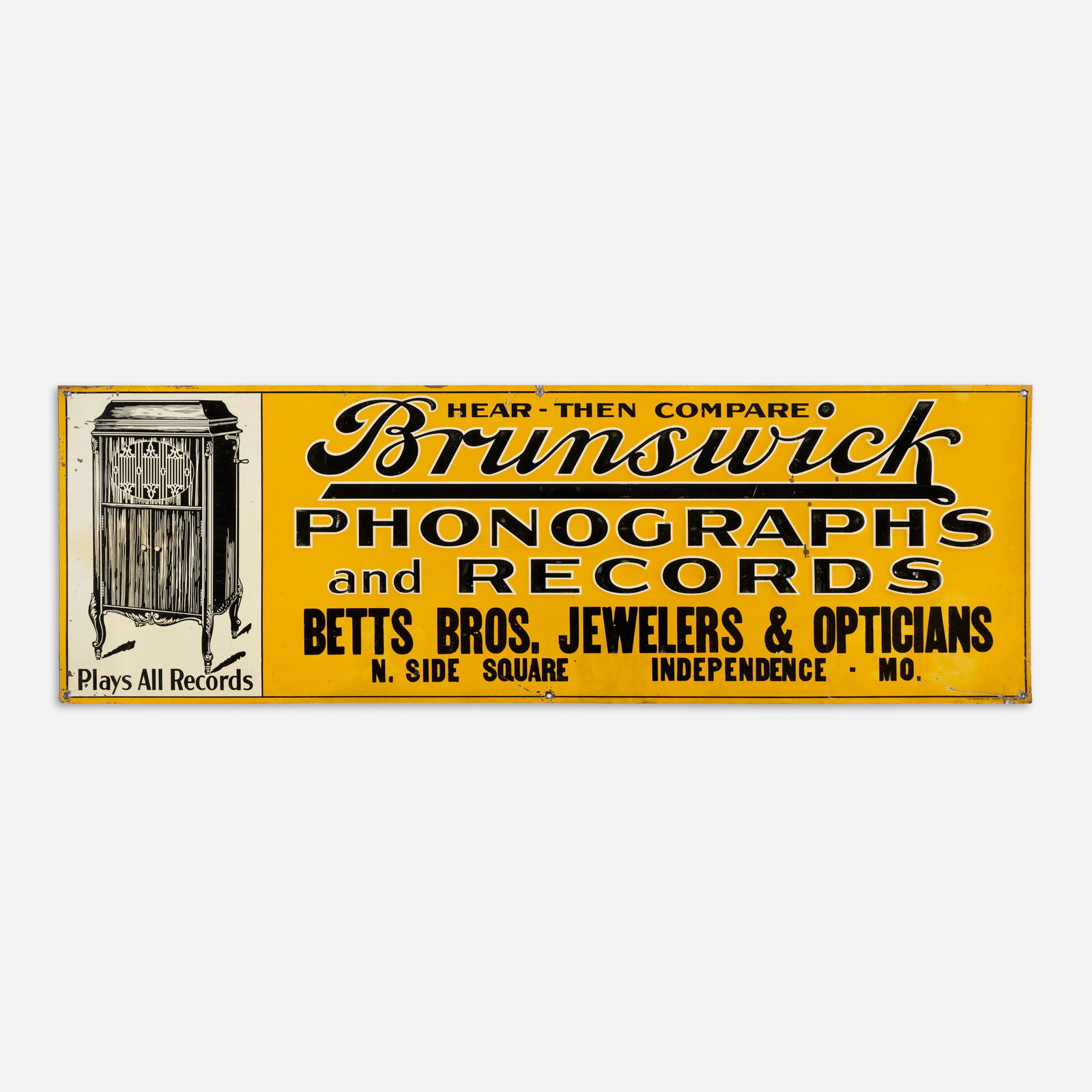 Brunswick Phonographs & Records Tin Dealer Sign (ca. 1920) (1 of 3)