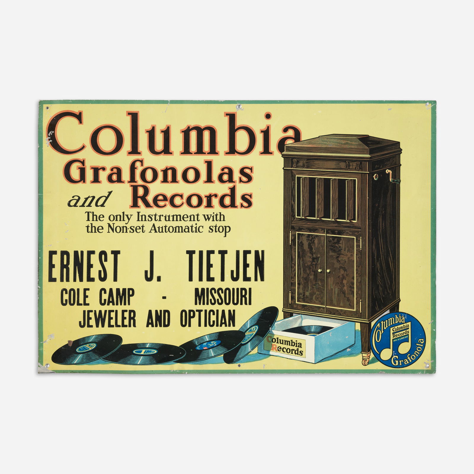 Columbia Grafonola Dealer Lithographed Tin Sign (ca. 1920) (1 of 3)