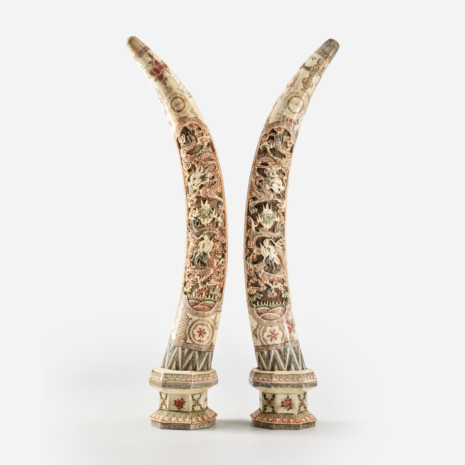 Pair of Carved Bone Faux Elephant Tusks (1 of 15)