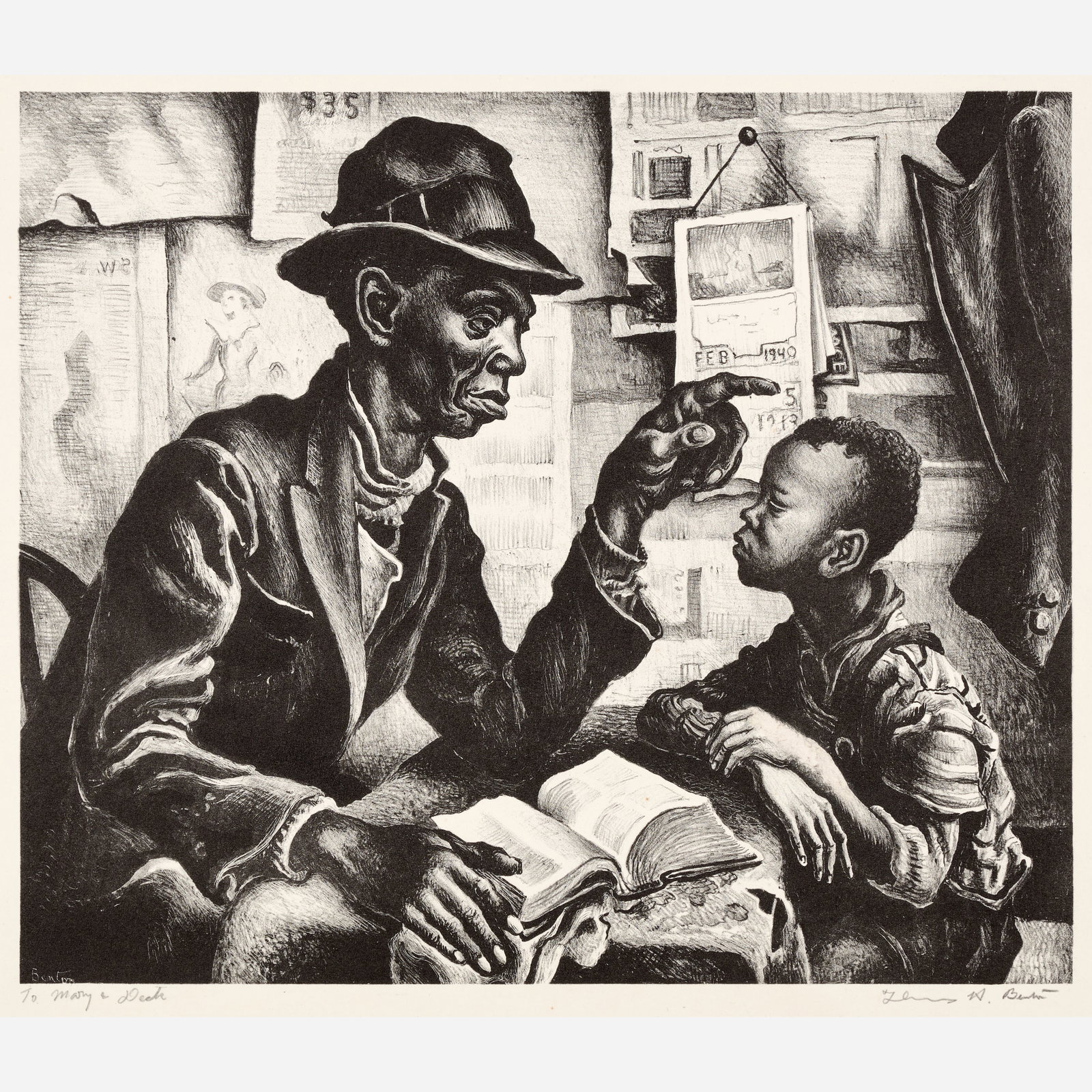 Thomas Hart Benton "Instruction" Lithograph (1940): Thomas Hart Benton (American, 1889-1975) Instruction, 1940 Lithograph on paper 10 &fra