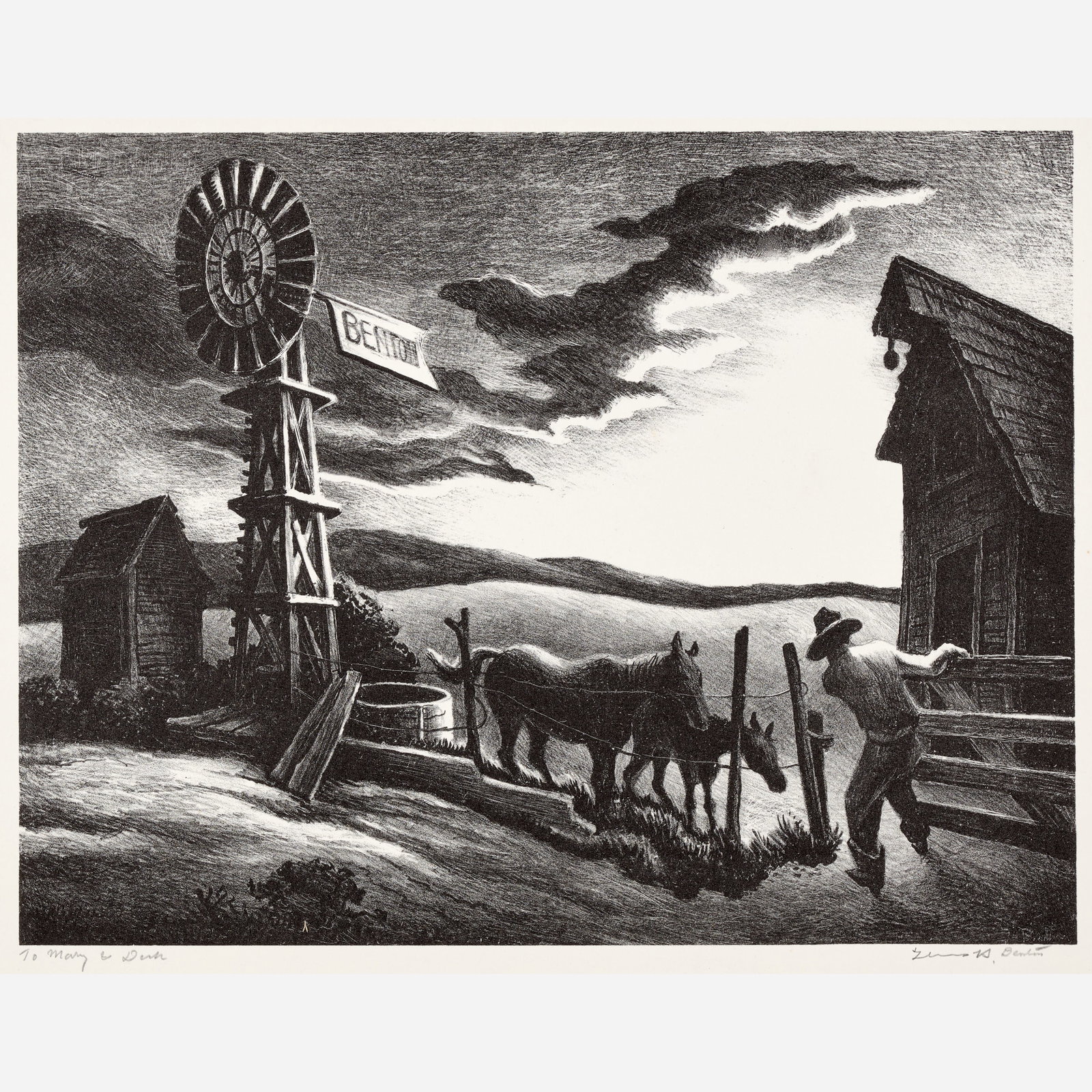 Thomas Hart Benton "Nebraska Evening" Lithograph (1941): Thomas Hart Benton (American, 1889-1975) Nebraska Evening, 1941 Lithograph on paper 10