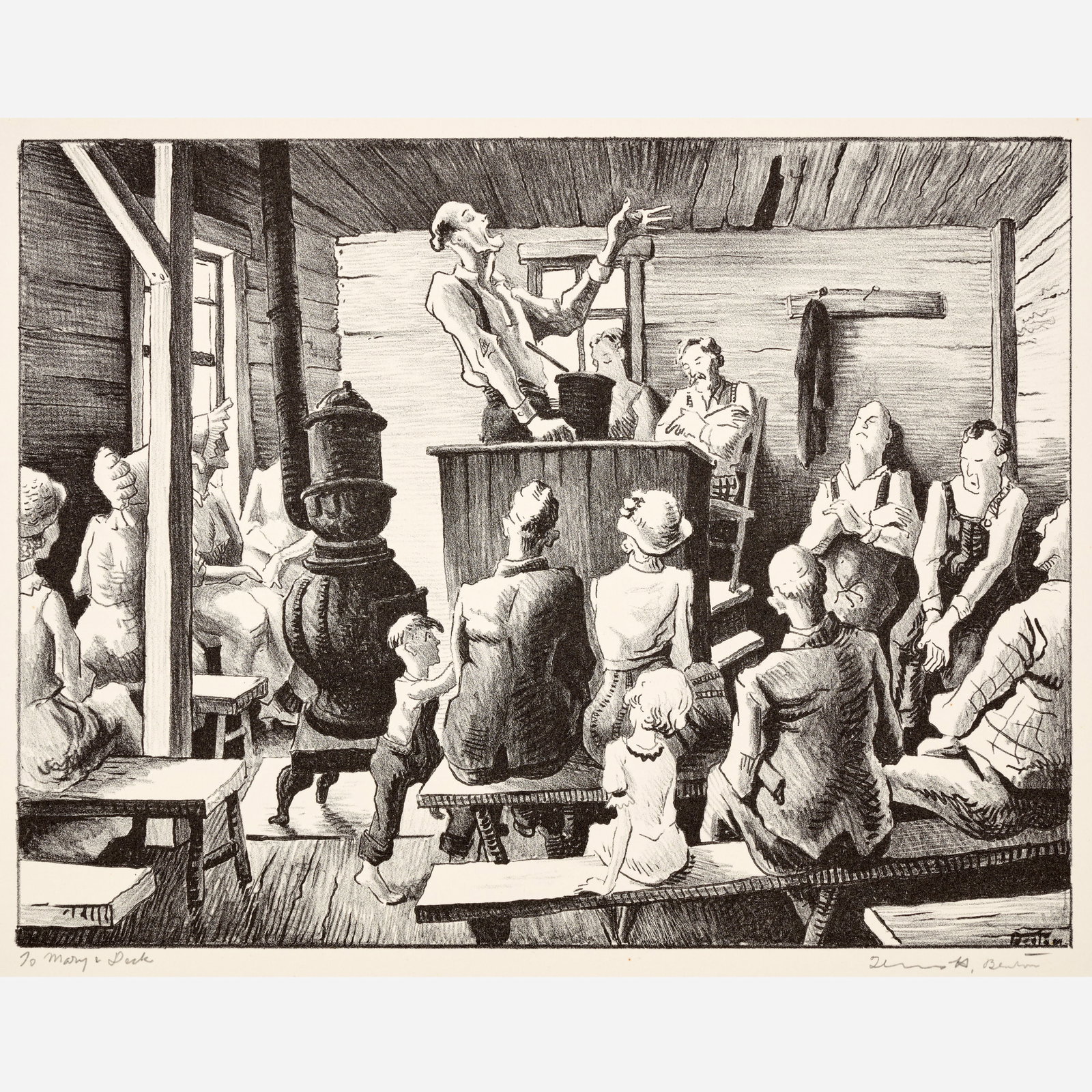 Thomas Hart Benton "The Meeting" Lithograph (1941): Thomas Hart Benton (American, 1889-1975) The Meeting, 1941 Lithograph on paper 9"