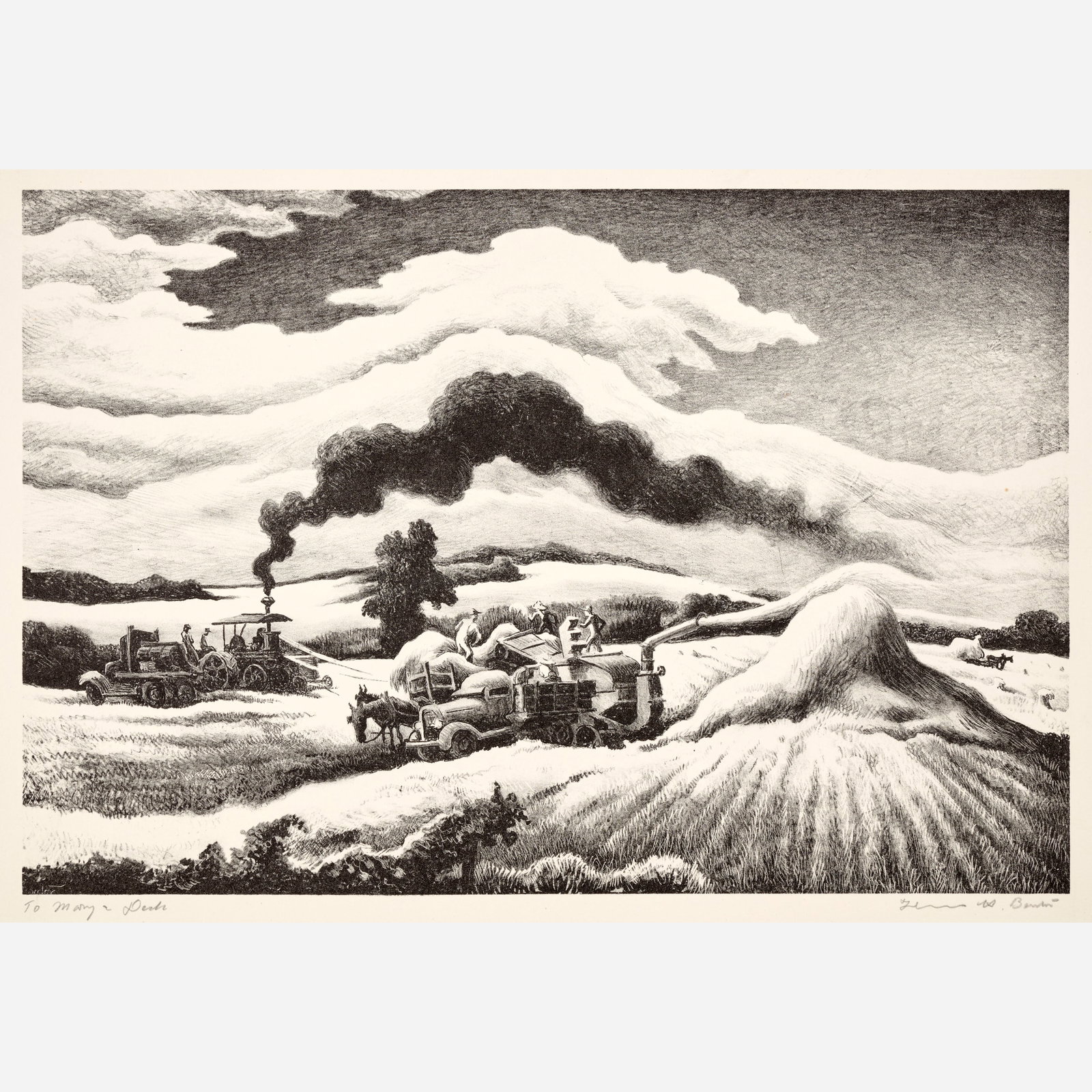 Thomas Hart Benton "Threshing" Lithograph (1941): Thomas Hart Benton (American, 1889-1975) Threshing, 1941 Lithograph on paper 9 ¼