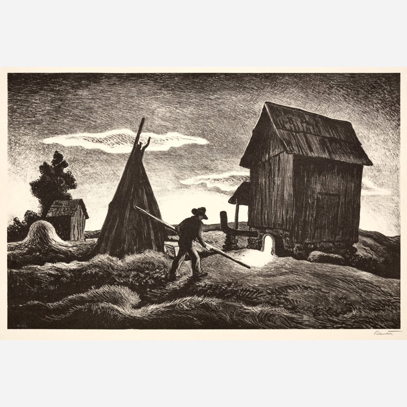 Thomas Hart Benton "Night Firing" Lithograph (1943): Thomas Hart Benton (American, 1889-1975) Night Firing, 1943 Lithograph on paper 8 &fra