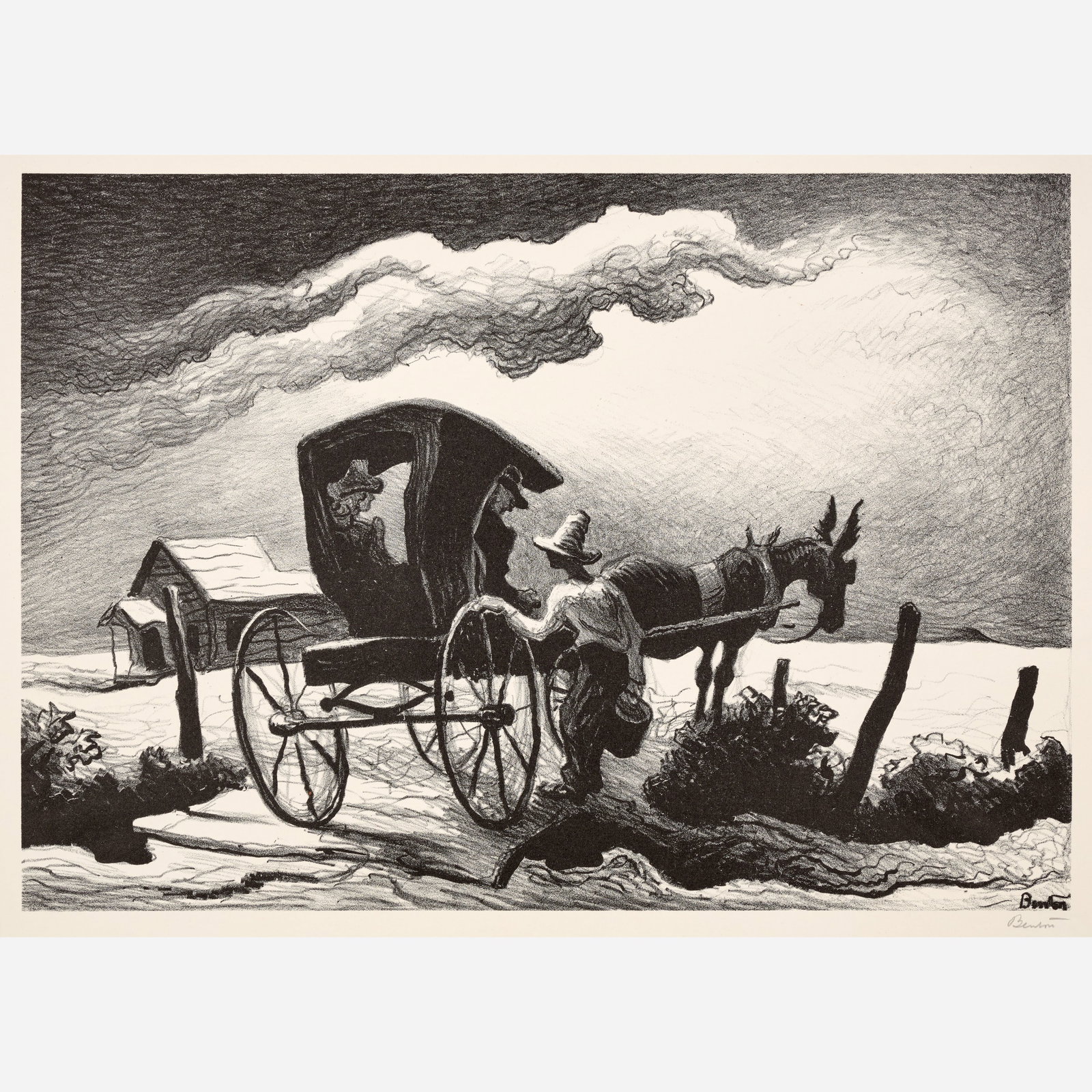 Thomas Hart Benton "Gateside Conversation" Lithograph (1946): Thomas Hart Benton (American, 1889-1975) Gateside Conversation, 1946 Lithograph on paper