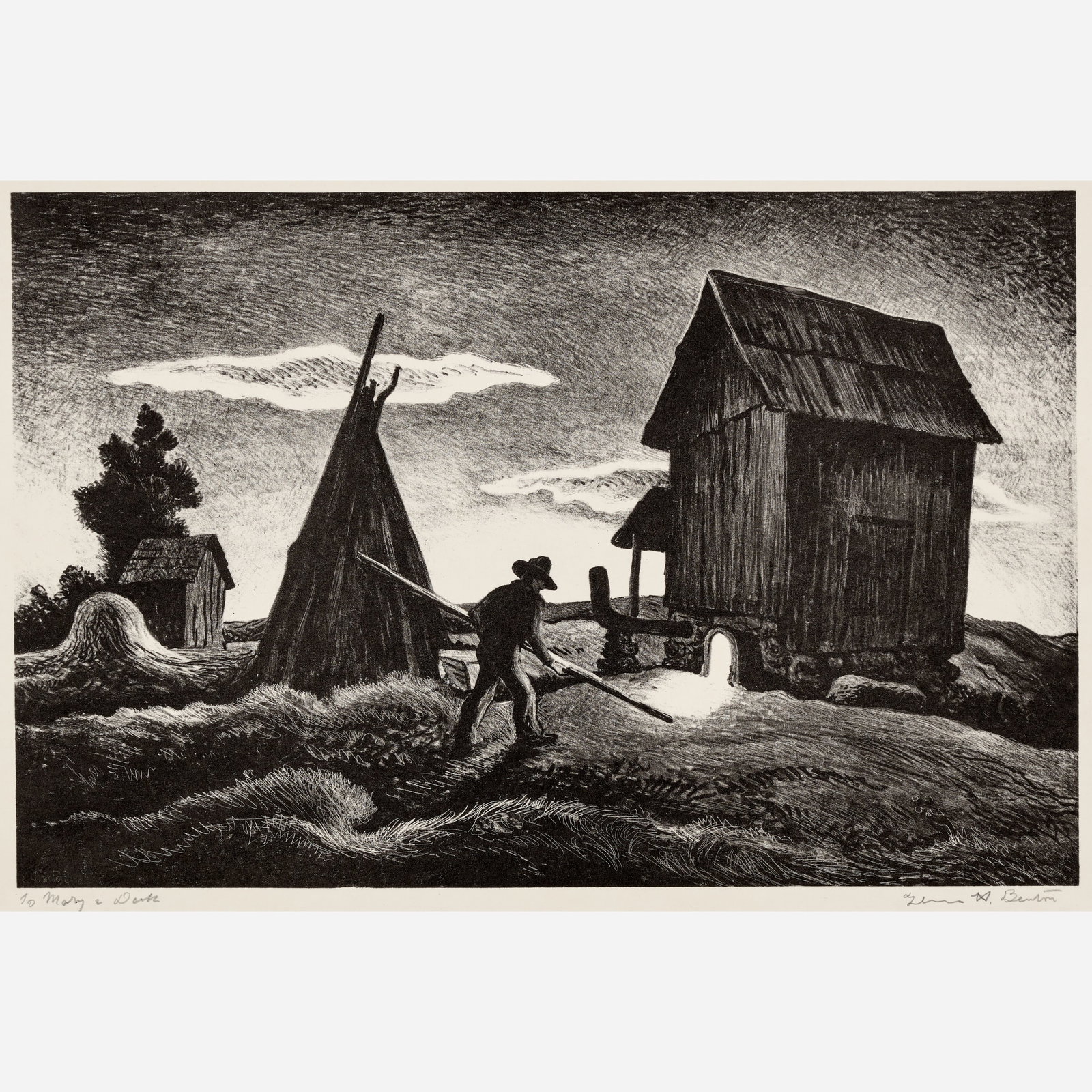 Thomas Hart Benton "Night Firing" Lithograph (1943): Thomas Hart Benton (American, 1889-1975) Night Firing, 1943 Lithograph on paper 8 &fra